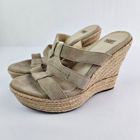UGG Tawnie Beige/Cream Suede Espadrille Wedge Sandal 6 1000404 - Picture 7 of 13